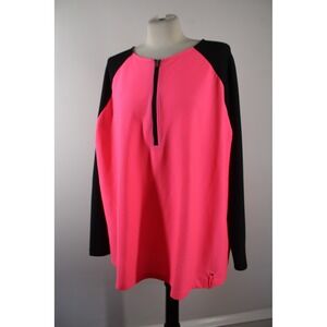 Lauren Ralph Lauren 3X Pink Quarter Zip Long Sleeve Raglan Honeycomb Mesh Top